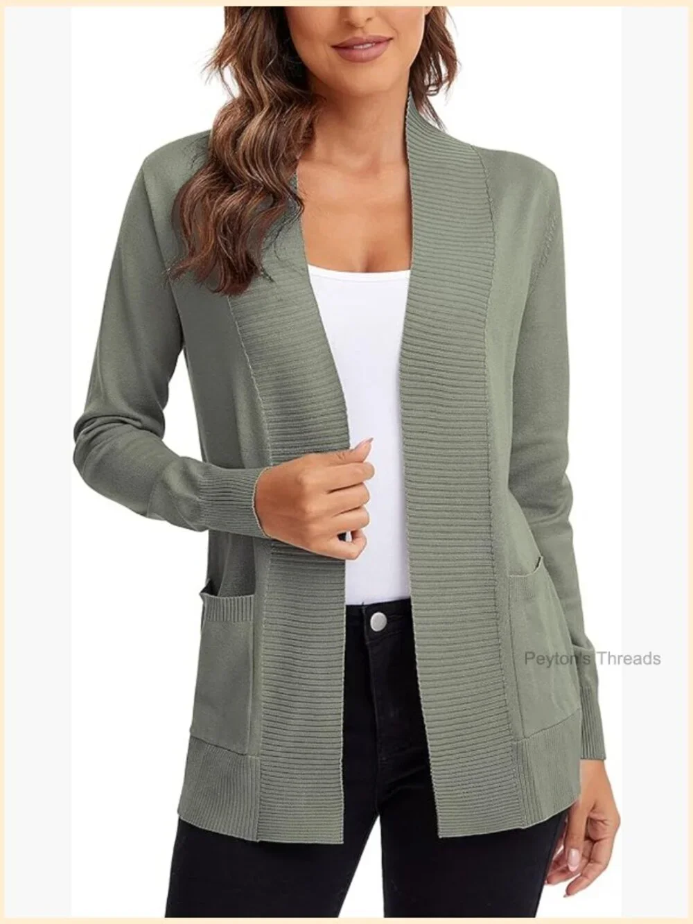 Lightweight Open Front Knit Cardigan Sweater Long Sleeve with Pocket